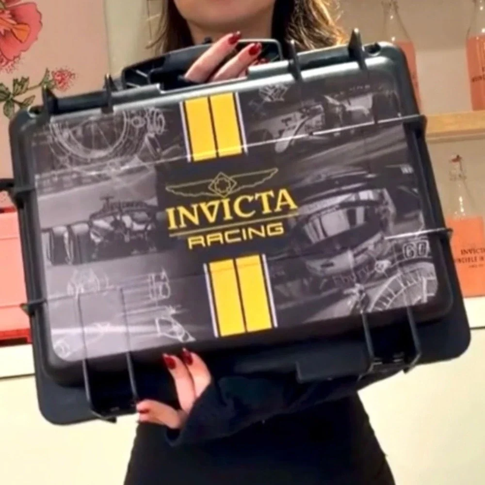 Invicta Racing 8-Slot Watch Dive Impact Case Black Yellow Formula 1 F1 Briefcase